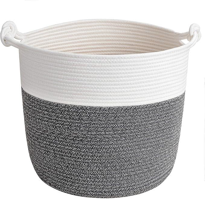 Goodpick Baby Storage Basket, Cotton Rope Laundry Basket for Blankets, Clothes 15 x 14.2 Inches, Nursery Woven Storage Organizing for Toys, Grey