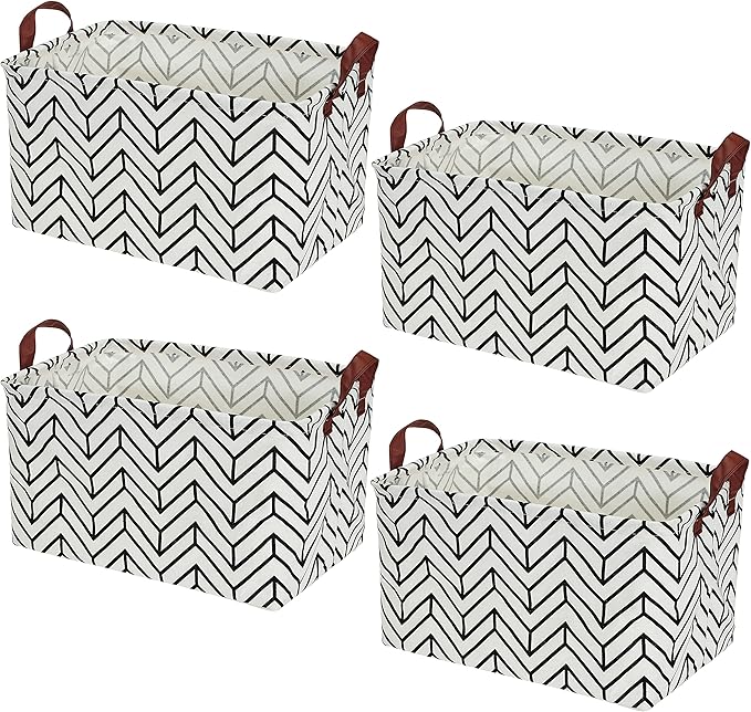 Kingrol 4 Pack Foldable Storage Baskets with Handles, Waterproof Storage Bins for Home, Office, Nursery, Laundry Organizers, 15 x 10.25 x 9.75 Inch