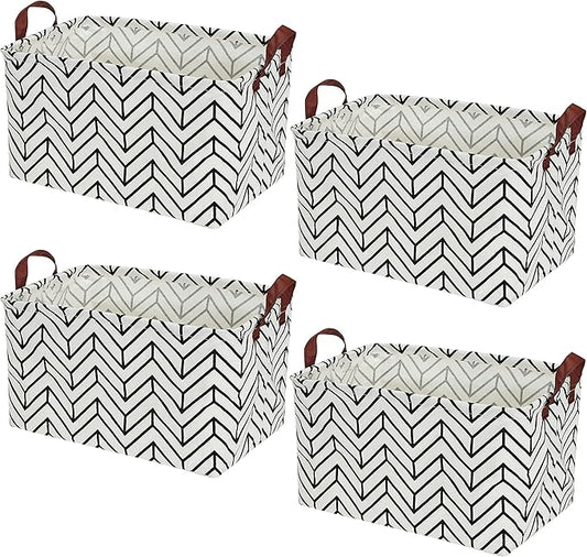 Kingrol 4 Pack Foldable Storage Baskets with Handles, Waterproof Storage Bins for Home, Office, Nursery, Laundry Organizers, 15 x 10.25 x 9.75 Inch