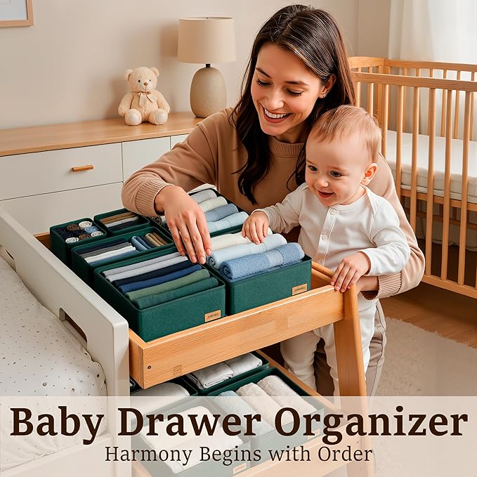 Clothes Drawer Organizer - Set of 6 Foldable Drawer Organizers bins for Dresser, Underwear, Socks & Baby Clothes Storage,Green