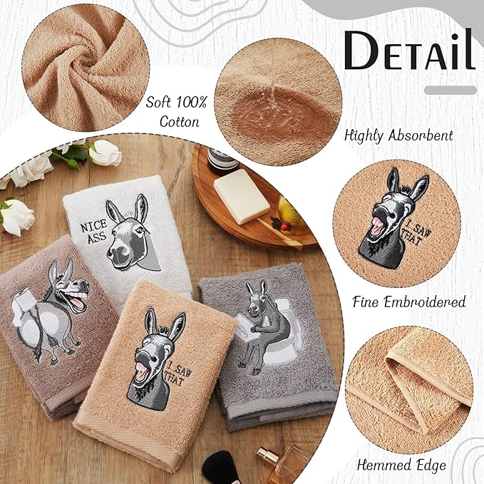 4 PCS Funny Donkey Hand Towels for Bathroom 29 x 13 Farmhouse Bathroom Western Decor Home Decoration Hello Sweet Cheeks Farmhouse Decorative Donkey Hand Towels