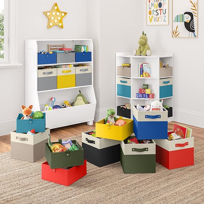 RiverRidge Kids 2pc Folding Storage Bins Set - 10.5” Bin Organizer with Handles - Yellow Closet Organizers & Storage for Toys, Games, Shoes - Foldable Cube Storage Organizer Bins for Playroom, Nursery