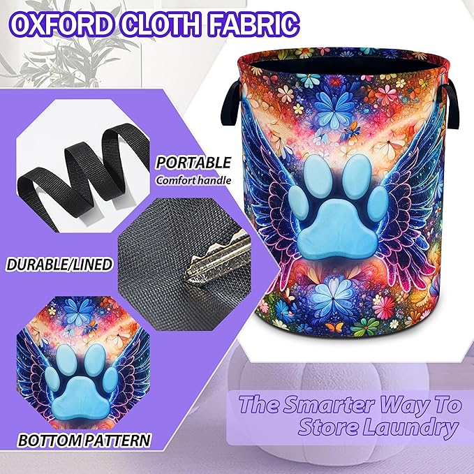 Pet Paw Prints Laundry Basket Cat Dog Animal Oxford Cloth Laundry Hamper Funny With Handle Foldable Portable Clothes Storage Basket 18.9 X 16.5 In Storage Bag For Laundry Room/Bathroom/Bedroom