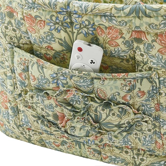 Boho Fabric Storage Basket, Large Capacity Laundry Basket, 12.2'' x 10.23'' x 10.23'' Collapsible Laundry Hamper with Easy Carry Handles (Light Green, L)