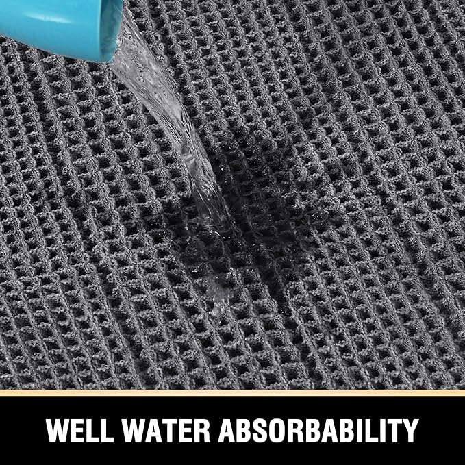 H.VERSAILTEX Waffle Bath Mat Super Absorbent Bathroom Mats Non Slip Bath Rugs for Bathroom Floor Machine Washable Ultra Soft Bathroom Rugs for Beside Tub, (32 x 20 Plus 24 x 60 - Inches, Grey)