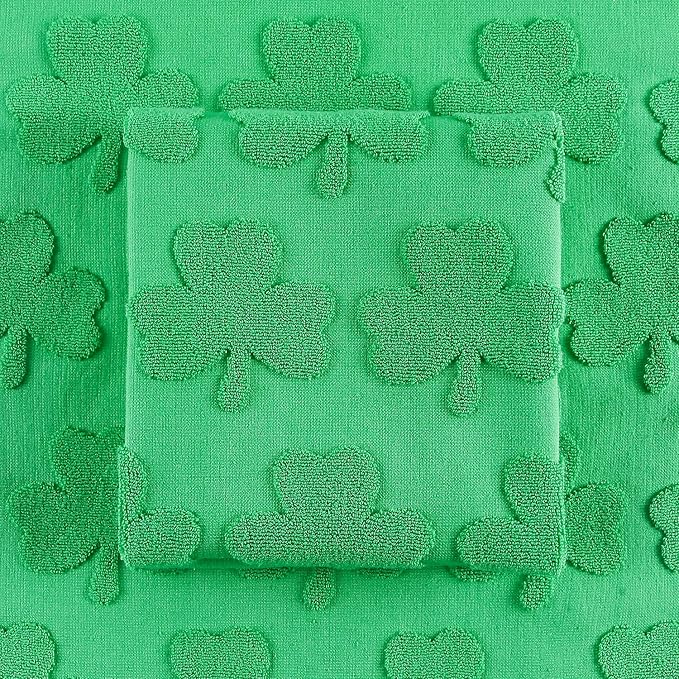 2 Pack St. Patrick's Day Hand Towels Kitchen Dish Towels Spring Green Clover Shamrocks 100% Cotton Soft Absorbent Decorative Bathroom Towels Set for Home Decor Clean, 13.7'' x 29.5''