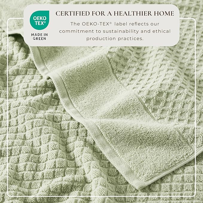 Great Bay Home Bath Towels - 100% Cotton 6 Piece Towel Set - Diamond Waffle Weave - Absorbent, Durable, Quick-Dry Towels for Bathroom (Pale Green)
