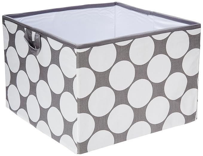 Bacati - Large Storage Tote Polka Dots and Pin Stripes Grey Neutral 14 x 14 x 10 inches