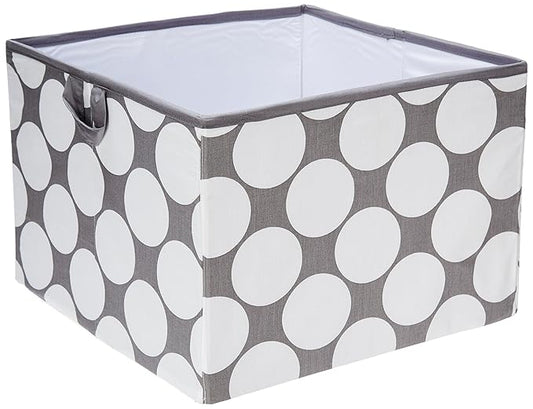 Bacati - Large Storage Tote Polka Dots and Pin Stripes Grey Neutral 14 x 14 x 10 inches