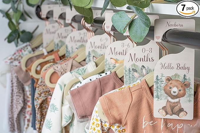 Baby Closet Dividers | Woodland Nursery Decor Closet Dividers for Baby Clothes | Hanging Wooden Baby Clothes Dividers for Closet | NB - 24 Month Size