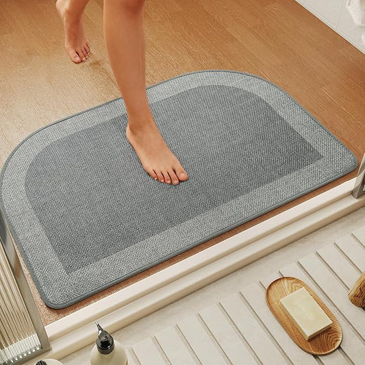 Half Circle Bath Mat,Thin Bathroom Rugs Fit Under Door Quick Dry Non Slip Washable Bathroom Mat with Rubber Backing,Absorbent Woven Half Round Shower Rug