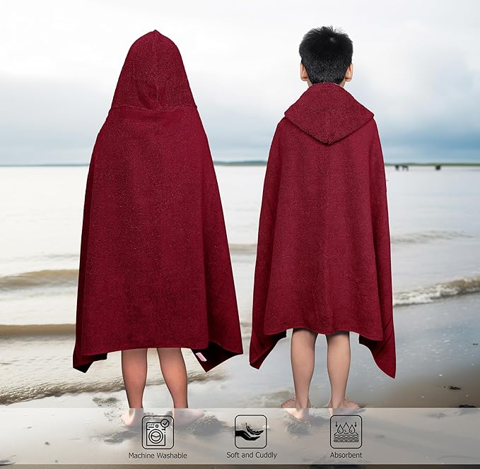 ORIGINAL KIDS Hooded Bath Towel Wrap - Ultra Soft 100% Cotton Terry Large Oversized Hooded Kids Towel - Toddler Big Kid Shower Pool Beach Towel - Absorbent Quick Dry Easy Care - 30 x 54 - Burgundy