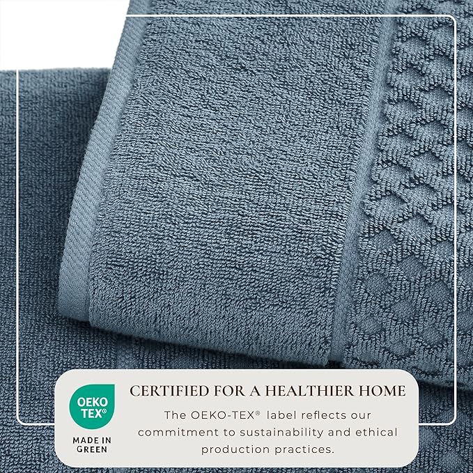 Great Bay Home Blue Bath Towel - 100% Cotton - Absorbent, Durable, Quick-Dry Towels for Bathroom (Blue, 54" x 27")