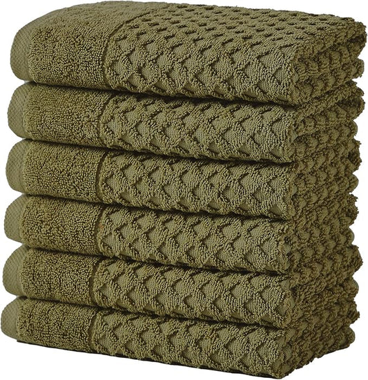 Great Bay Home Hand Towels - 100% Cotton 6 Pack 26x16 Hand Towel Set - Absorbent, Durable, Quick-Dry Towels for Bathroom (Olive)
