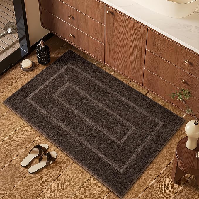 HOMORE Brown Bathroom Rug 24x36 Inch Soft Absorbent Microfiber Bathroom Runner Rug, Washable Bath Runners Rugs for Bathrooms Non Slip Bath Rugs for Shower Tub