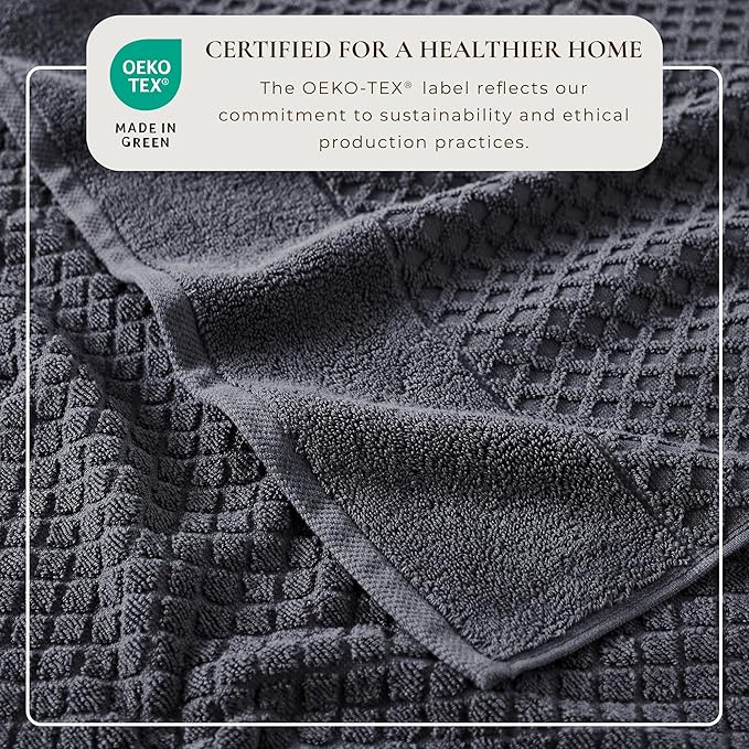 Great Bay Home Bath Towels - 100% Cotton 6 Piece Towel Set - Diamond Waffle Weave - Absorbent, Durable, Quick-Dry Towels for Bathroom (Stone Blue)