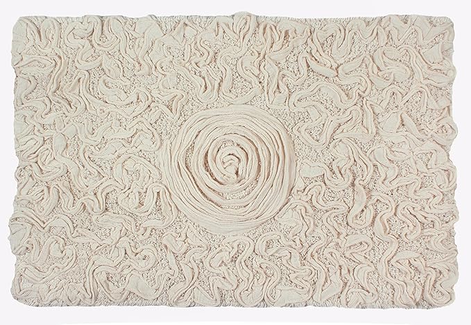 Home Weavers Bell Flower Collection 100% Cotton Tufted Bath Rugs, Extra Soft and Absorbent Bath Rugs, Non-Slip Bath Mats, Machine Washable, Bath Mats for Bathroom Floor, 17"x24" Rectangle, Ivory