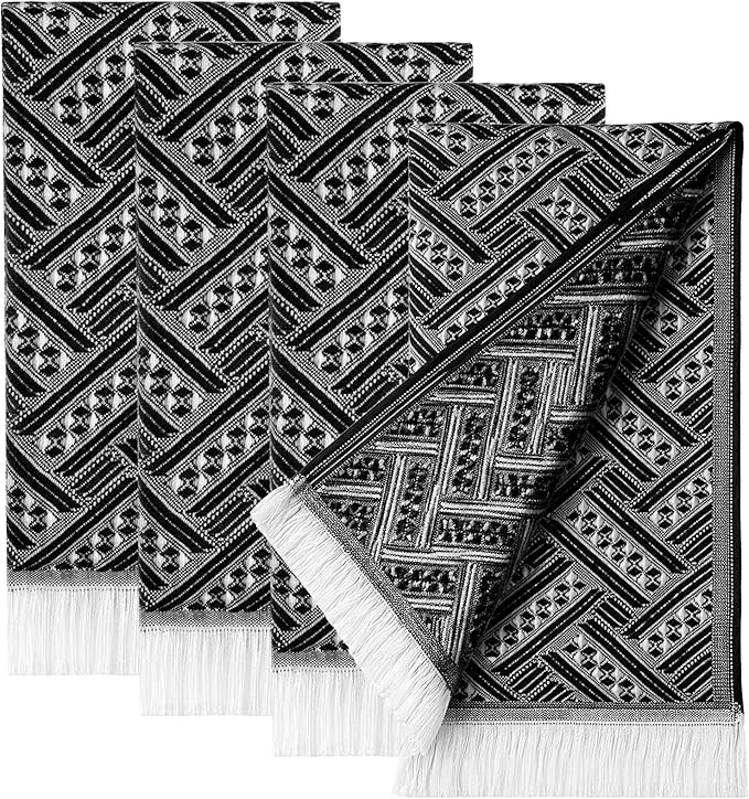 4-Pack Cotton Bathroom Hand Towels – Boho Hand Towel Set with Luxury Jacquard Weave & Fringe Decor, 13"x29"Absorbent Soft Face Set for Kitchen, Bathroom, Guest Tea Gift, Hotel, Farmhouse (Brown,White)