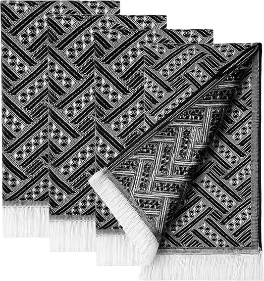 4-Pack Cotton Bathroom Hand Towels – Boho Hand Towel Set with Luxury Jacquard Weave & Fringe Decor, 13"x29"Absorbent Soft Face Set for Kitchen, Bathroom, Guest Tea Gift, Hotel, Farmhouse (Brown,White)
