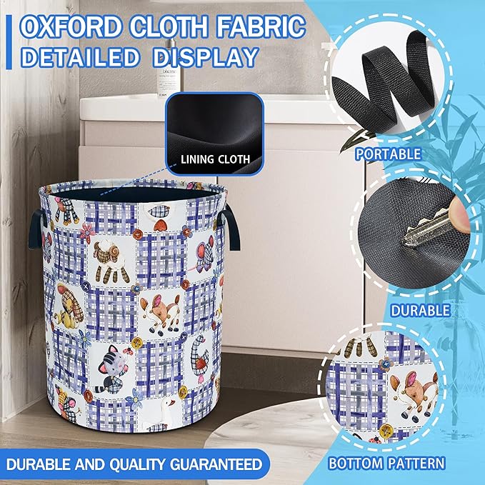 Cute Animal Doll Pattern Laundry Basket Oxford Cloth Cartoon Laundry Hamper With Handle Foldable Portable Clothes Storage Basket 18.9 X 16.5 In Storage Bag For Laundry Room/Bathroom/Bedroom/Dormitorie