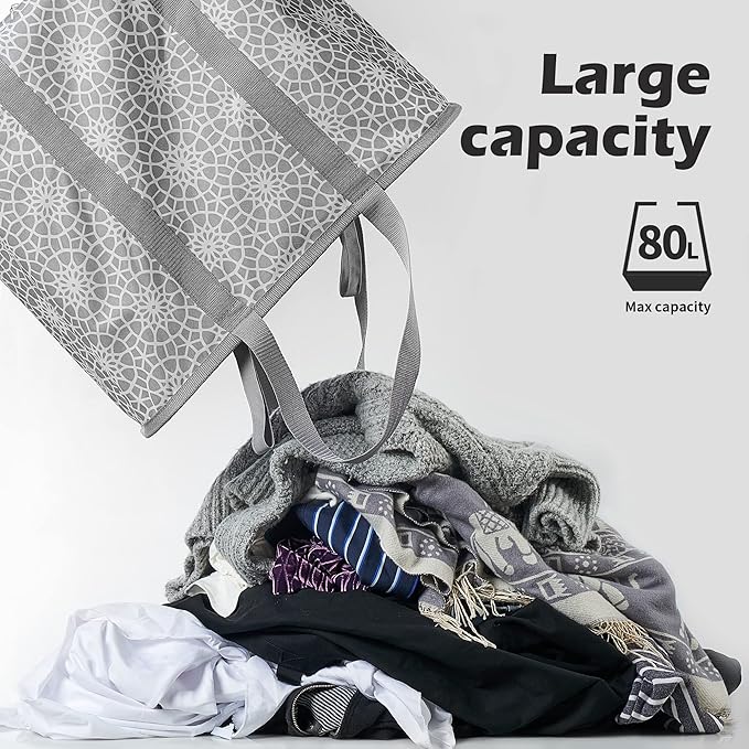 YOHOM Flexible Laundry Basket 80L, Folding Hamper for Clothes Large Collapsible Tote for Big Family, Portable Storage Basket for Dorm, Bedroom and Bathroom (Gray (80L))