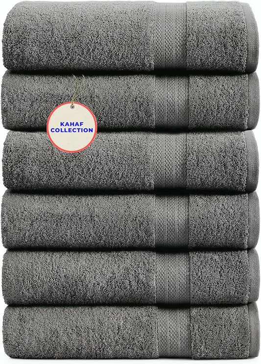 100% Cotton Bath Towels, 24x48 Pack of 6 Towels, Quick Dry, Highly Absorbent, Soft Feel Towel, Gym, Spa, Bathroom, Shower, Pool, Luxury Soft Towels (Light Grey, 24x48-6 Pack)