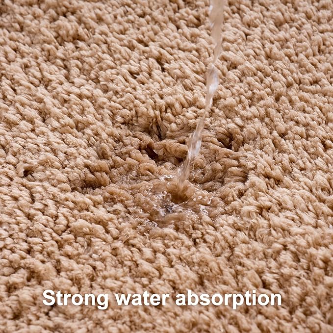 3 Pieces Luxury Bathroom Rug Set with U-Shaped Toilet Rug, Non-Slip Rubber Bottom, Thick Microfiber Fluffy Plush, Water Absorption, Quick Dry, Ultra Soft, Bath Mats for Bathroom, Tub(Beige)