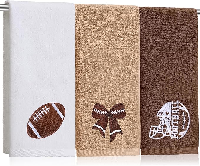 3 Pcs Football Hand Towels for Bathroom Bow Embroidered Bathroom Towels Farmhouse Decorative 13.78 x 29.53 Inch Absorbent Soft Cotton for Kitchen Dish Fast Drying Decor