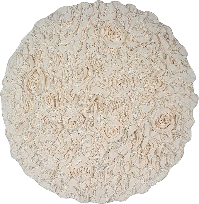 Home Weavers Bell Flower Collection 100% Cotton Tufted Bath Rugs, Extra Soft and Absorbent Bath Rugs, Non-Slip Bath Mats, Machine Washable, Bath Mats for Bathroom Floor and Tub, 30" Round, Ivory