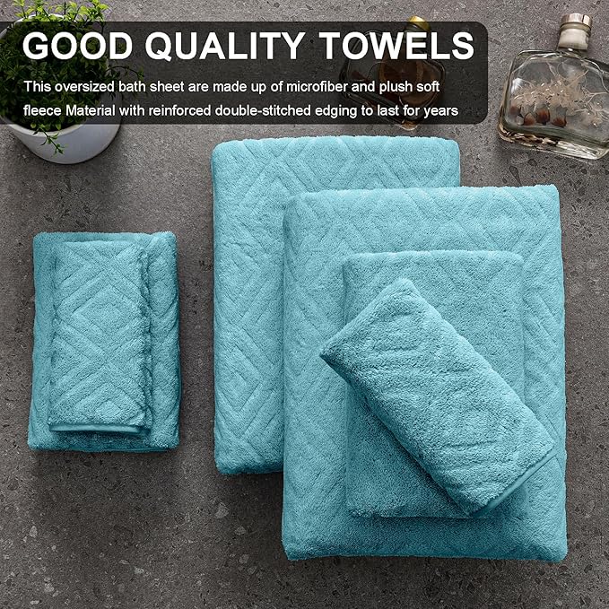 8 Piece Extra Large Bath Towels Set,2 Oversized Bath Towels(35"x70"), 2 Hand Towels,4 Washcloths Ultra Soft and Absorbent Towels for Bathroom, Quick Dry Towel for Gym Hotel Camp Pool Turquoise