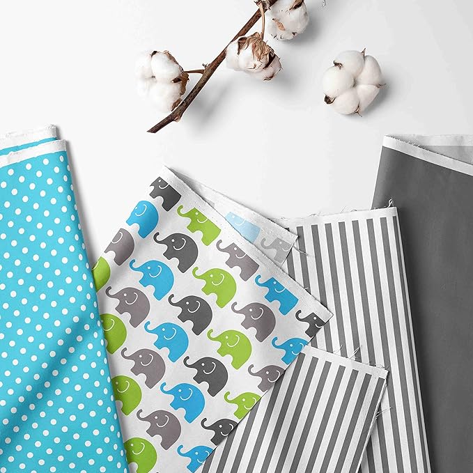 Bacati Elephants Unisex Nursery Fabric Storage Caddy with Handles, Aqua/Lime/Grey