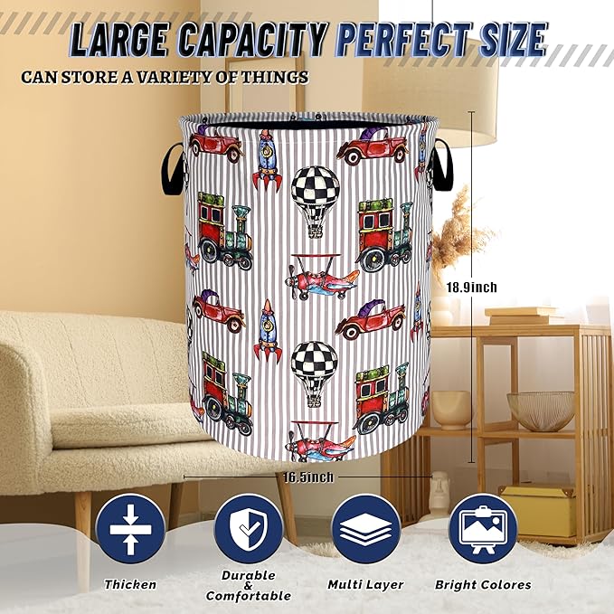 Personalize Cars Printed Laundry Basket Oxford Cloth Foldable Funny Laundry Hamper With Handle Portable Clothes Storage Organizer Basket 18.9x16.5Inch Laundry Bag For Laundry Room/Bedroom/Bathroom
