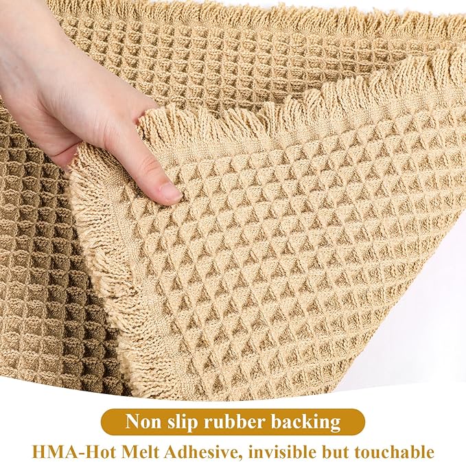 2pcs Waffle Bathroom Rugs Waffle Bath Mat Boho Bath Rugs Non Slip Washable Absorbent Baths Mats Soft Rubber Backed Shower Mats Bathroom Runner Rug for Bedroom Kitchen Shower Tub Hallway Laundry Room