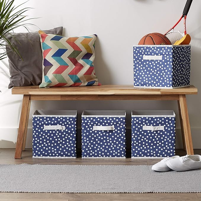 DII Non Woven Polyester Storage Bin, Polka Dot, French Blue & White, Small Set of 4