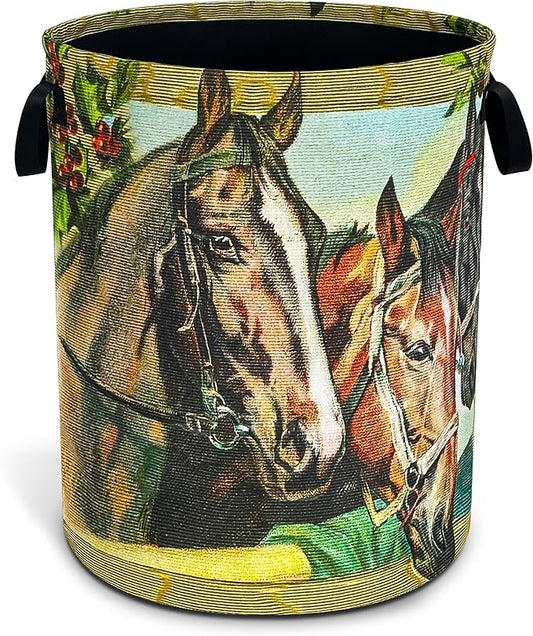 Horse Laundry Basket Riding Animal Oxford Cloth Laundry Hamper Funny With Handle Foldable Portable Clothes Storage Basket 18.9 X 16.5 In Storage Bag For Laundry Room/Bathroom/Bedroom/Dormitories
