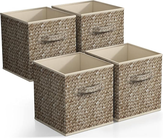 Sorbus Foldable Storage Bins - 11 Inch Sturdy Collapsible Fabric Storage Cubes with Handle - 4 Baskets for Organizing Clothes & Toys - Organization & Storage Baskets for Shelves, Pantry, Closet, Cubby