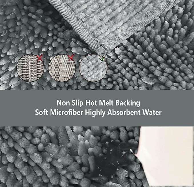 2-Piece Luxurious Ultrasoft Butter Chenille Bath Mats Set. Large Bath Mat and Sink Mat. 100% Polyester (Grey)