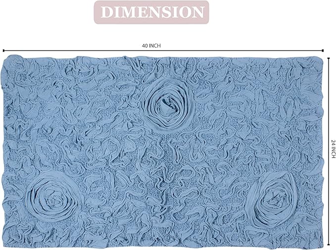 Home Weavers Bell Flower Collection 100% Cotton Tufted Bath Rugs, Extra Soft and Absorbent Bath Rugs, Non-Slip Bath Mats, Machine Washable, Bath Mats for Bathroom Floor, 24"x40" Rectangle, Sky Blue