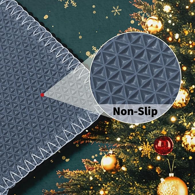 Green Christmas Bath Rug Xmas Tree Gold Snowflakes Bathroom Mat Winter Holiday Rug Extra Soft Plush Rug 20X32 Inch Non Slip Absorbent Doormat for Bathroom Entryway