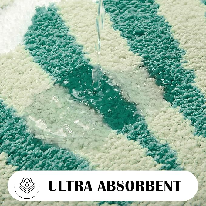 Green Beach Bathroom Rugs Non Slip Washable Cute Coastal Bath Mats Rugs for Bathroom Floor Nautical Fluffy Plush Soft Absorbent Farmhouse Carpet for Shower, Tub, 20x32 inch