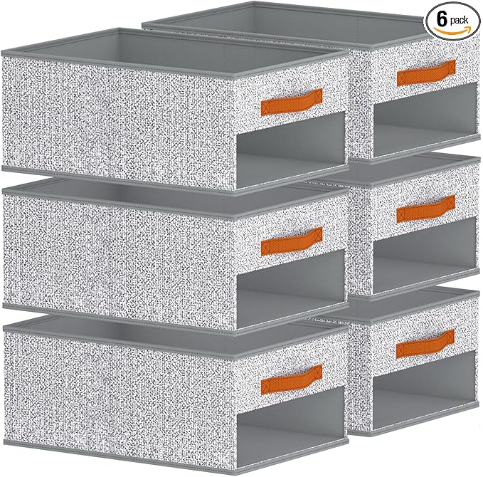 Closet Organizers and Storage - 6 Pack Storage Bins Baskets for Organization Foldable Closet Organizer with Clear Window & Handles for Clothes, Toys, Towels, Small Essential (Ant Light Gray)