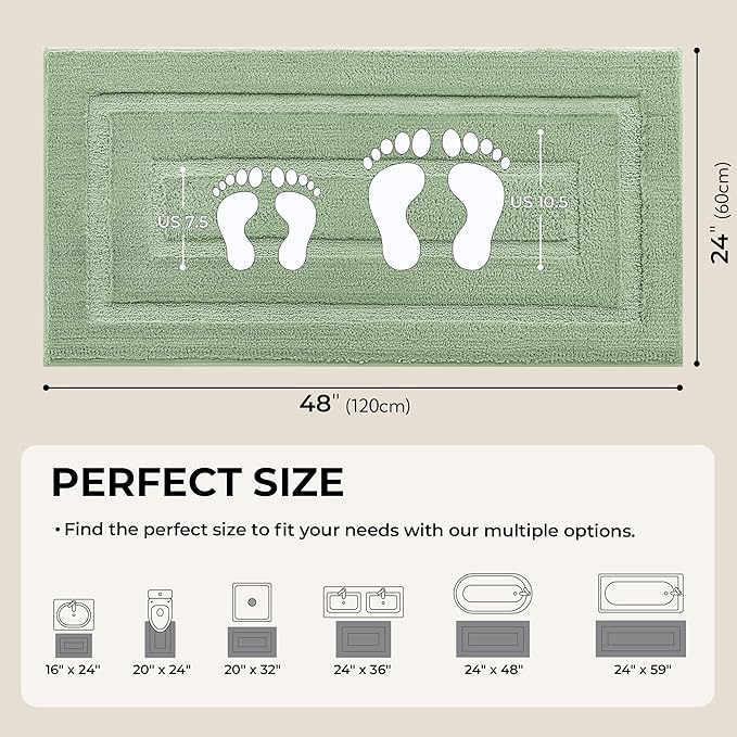 GRANNY SAYS Sage Green Bathroom Rugs Non Slip, 48" x 24", Small Bathroom Rugs Washable，Bath Rugs for Bath，Bath Mats for Bath Floor, Microfiber Bath Mat for Tub, Absorbent Shower Rug