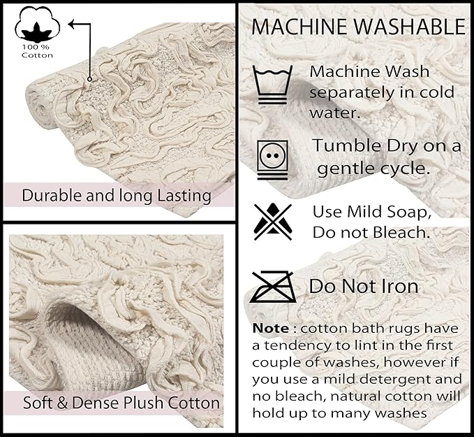 Home Weavers Bell Flower Collection 100% Cotton Tufted Bath Rugs, Extra Soft and Absorbent Bath Rugs, Non-Slip Bath Mats, Machine Washable, Bath Mats for Bathroom Floor, 17"x30" Slice Rug, Ivory