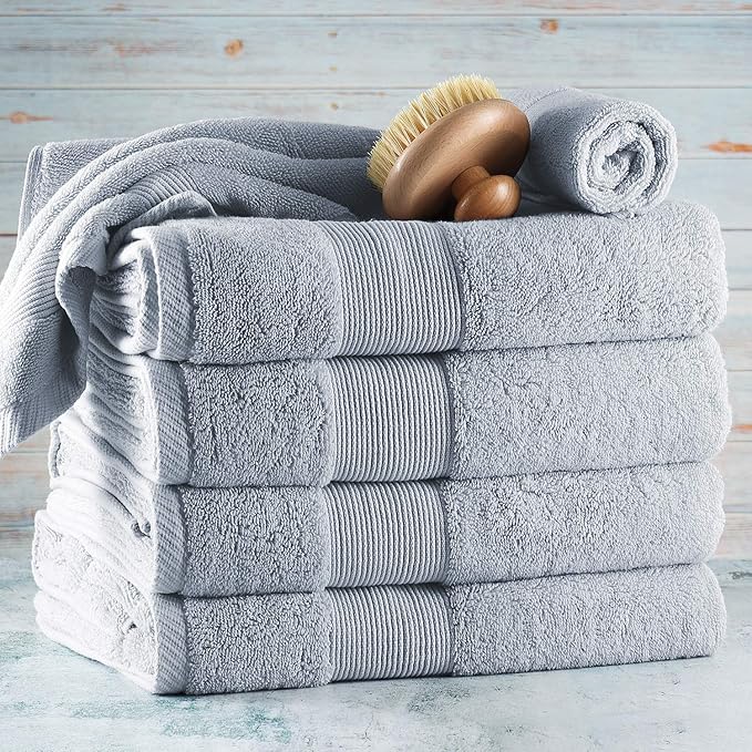 Hearth & Harbor Bath Towels for Bathroom - 100% Ring Spun Cotton Luxury Bathroom Towels - Ultra Soft & Highly Absorbent, Bath Towels Set of 6 - Ice Blue