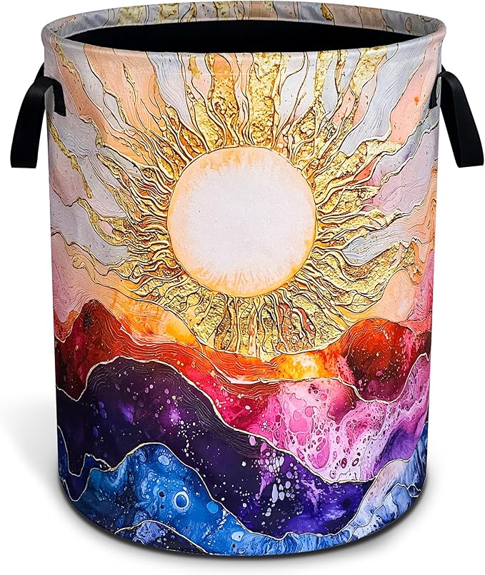 Sun Ocean Wave Laundry Basket Abstract Art Oxford Cloth Laundry Hamper Funny With Handle Foldable Portable Clothes Storage Basket 18.9 X 16.5 Storage Bag For Laundry Room/Bathroom/Bedroom/Dormitories