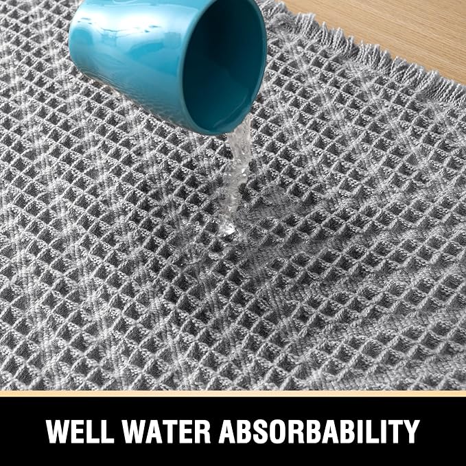 H.VERSAILTEX Waffle Bath Mat Super Absorbent Boho Bath Mat Non Slip Bath Rugs for Bathroom Floor Machine Washable Dry Fast Bathroom Rugs with Tassels (17 x 24 Plus 17 x 24 Inches, Dove)