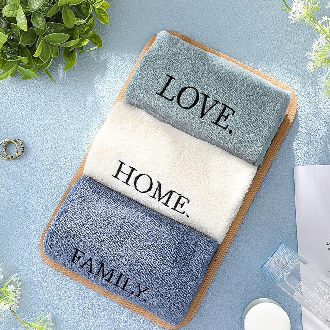 3 Pcs Home Love Family Decorative Hand Towels for Bathroom and Kitchen Rustic Embroidered 100% Cotton Hand Towels Decorative Set for Bathroom Kitchen Decor