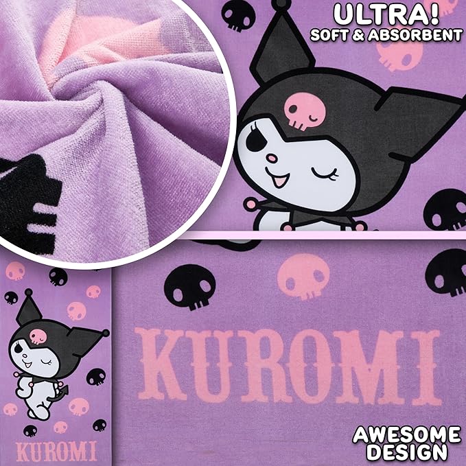 Hello Kitty Towel for Kids Teenagers Women Quick Dry Towel for Pool Beach Bath Swimming Trips Travel Essentials 55x28” (Purple, 55 x 28inch)