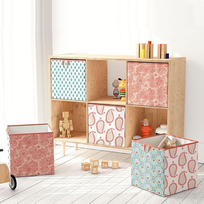 Bacati - Small Storage Tote Paisley Sophia Coral/Aqua Girls10 x 10 x 10 inches