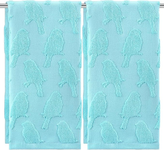2 Pcs Bird Hand Towels for Bathroom Bird 100% Cotton Jacquard Weave Bath Towel Set Soft Absorbent Dish Washcloth for Bathroom Kitchen Spring Summer Theme Gifts 13.8 x 29.5